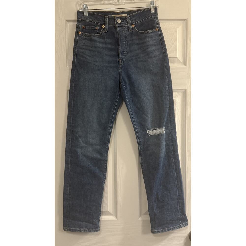 Levis‎ Jeans Womens 27 Wedgie Straight Blue Distressed Denim Stretch High Rise